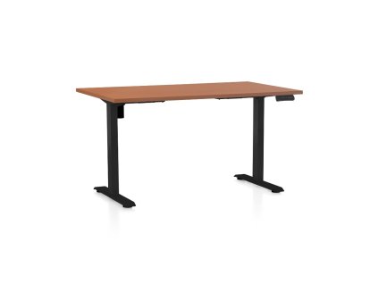 Výškově nastavitelný stůl OfficeTech B, 120 x 80 cm, černá podnož, třešeň