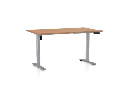 Výškově nastavitelný stůl OfficeTech B, 120 x 80 cm, šedá podnož, buk