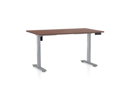 Výškově nastavitelný stůl OfficeTech B, 120 x 80 cm, šedá podnož, ořech