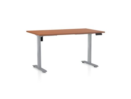Výškově nastavitelný stůl OfficeTech B, 120 x 80 cm, šedá podnož, třešeň