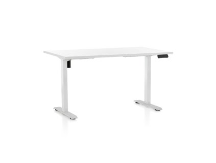 Výškově nastavitelný stůl OfficeTech B, 140 x 80 cm, bílá podnož, bílá