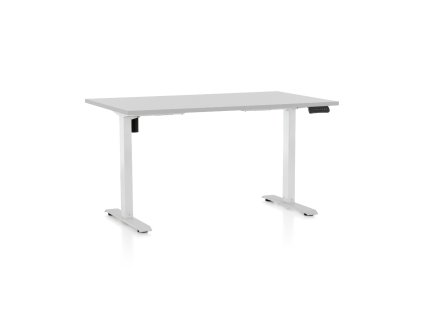 Výškově nastavitelný stůl OfficeTech B, 140 x 80 cm, bílá podnož, světle šedá