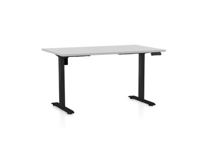 Výškově nastavitelný stůl OfficeTech B, 140 x 80 cm, černá podnož, světle šedá