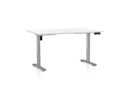 Výškově nastavitelný stůl OfficeTech B, 140 x 80 cm, šedá podnož, bílá