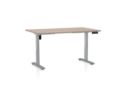 Výškově nastavitelný stůl OfficeTech B, 140 x 80 cm, šedá podnož, dub