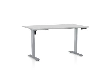 Výškově nastavitelný stůl OfficeTech B, 140 x 80 cm, šedá podnož, světle šedá