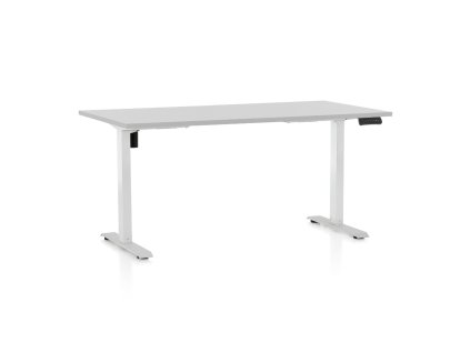 Výškově nastavitelný stůl OfficeTech B, 160 x 80 cm, bílá podnož, světle šedá