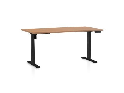 Výškově nastavitelný stůl OfficeTech B, 160 x 80 cm, černá podnož, buk