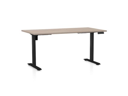Výškově nastavitelný stůl OfficeTech B, 160 x 80 cm, černá podnož, dub