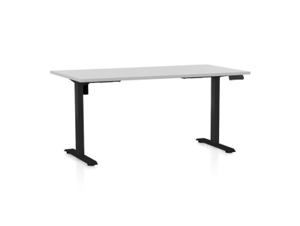 Výškově nastavitelný stůl OfficeTech B, 160 x 80 cm, černá podnož, světle šedá