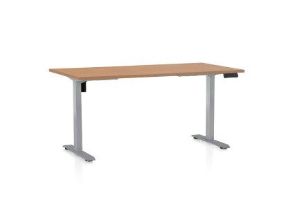 Výškově nastavitelný stůl OfficeTech B, 160 x 80 cm, šedá podnož, buk