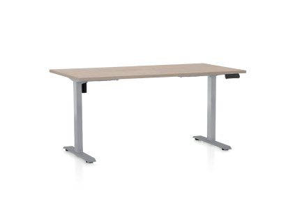 Výškově nastavitelný stůl OfficeTech B, 160 x 80 cm, šedá podnož, dub