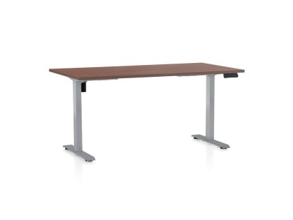 Výškově nastavitelný stůl OfficeTech B, 160 x 80 cm, šedá podnož, ořech