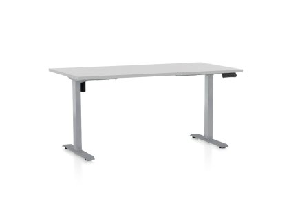 Výškově nastavitelný stůl OfficeTech B, 160 x 80 cm, šedá podnož, světle šedá