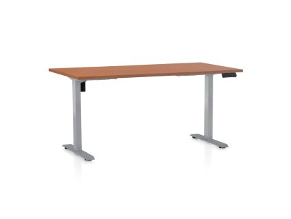 Výškově nastavitelný stůl OfficeTech B, 160 x 80 cm, šedá podnož, třešeň