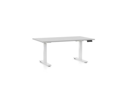 Výškově nastavitelný stůl OfficeTech C, 140 x 80 cm, bílá podnož, světle šedá