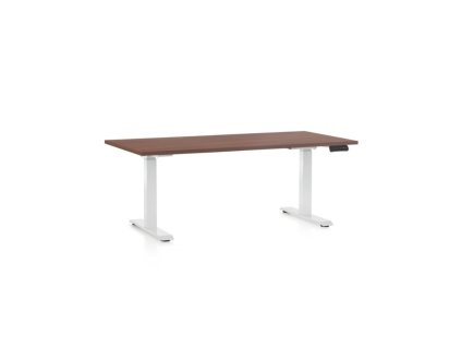 Výškově nastavitelný stůl OfficeTech C, 160 x 80 cm, bílá podnož, ořech