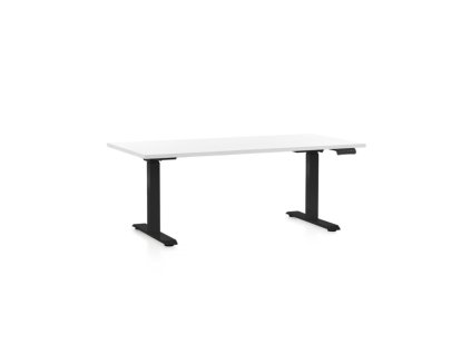 Výškově nastavitelný stůl OfficeTech C, 160 x 80 cm, černá podnož, bílá
