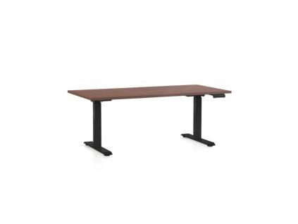 Výškově nastavitelný stůl OfficeTech C, 160 x 80 cm, černá podnož, ořech
