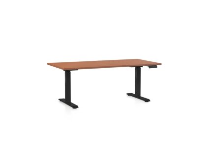 Výškově nastavitelný stůl OfficeTech C, 160 x 80 cm, černá podnož, třešeň