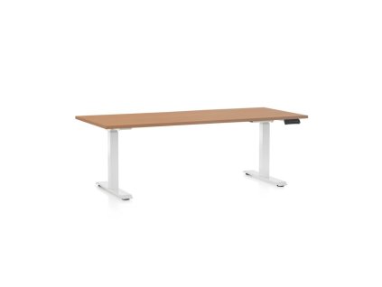 Výškově nastavitelný stůl OfficeTech C, 180 x 80 cm, bílá podnož, buk