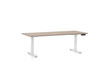 Výškově nastavitelný stůl OfficeTech C, 180 x 80 cm, bílá podnož, dub