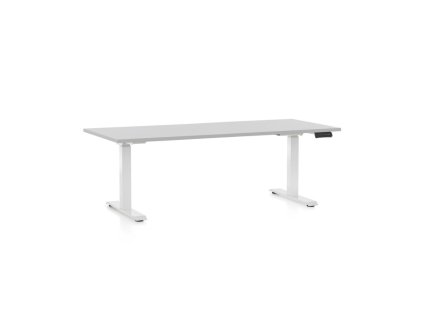 Výškově nastavitelný stůl OfficeTech C, 180 x 80 cm, bílá podnož, světle šedá