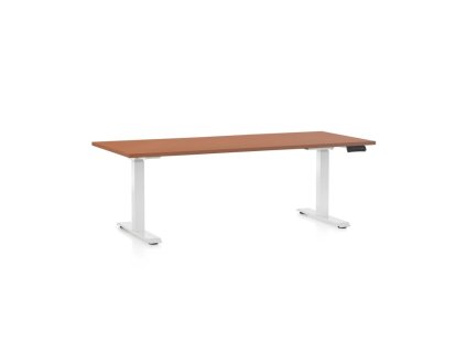 Výškově nastavitelný stůl OfficeTech C, 180 x 80 cm, bílá podnož, třešeň