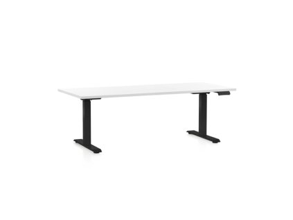 Výškově nastavitelný stůl OfficeTech C, 180 x 80 cm, černá podnož, bílá