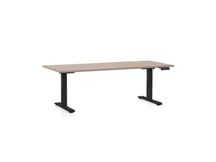 Výškově nastavitelný stůl OfficeTech C, 180 x 80 cm, černá podnož, dub