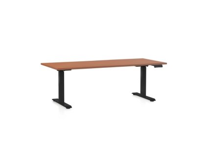 Výškově nastavitelný stůl OfficeTech C, 180 x 80 cm, černá podnož, třešeň