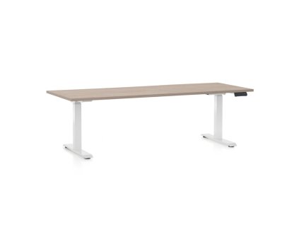 Výškově nastavitelný stůl OfficeTech C, 200 x 80 cm, bílá podnož, dub