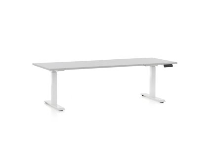 Výškově nastavitelný stůl OfficeTech C, 200 x 80 cm, bílá podnož, světle šedá