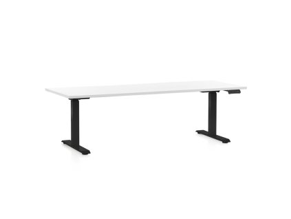 Výškově nastavitelný stůl OfficeTech C, 200 x 80 cm, černá podnož, bílá