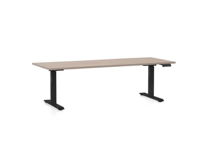 Výškově nastavitelný stůl OfficeTech C, 200 x 80 cm, černá podnož, dub
