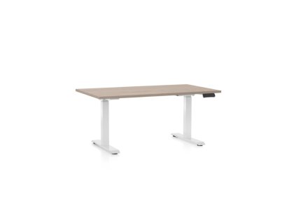 Výškově nastavitelný stůl OfficeTech D, 120 x 80 cm, bílá podnož, dub