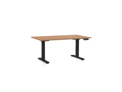 Výškově nastavitelný stůl OfficeTech D, 120 x 80 cm, černá podnož, buk