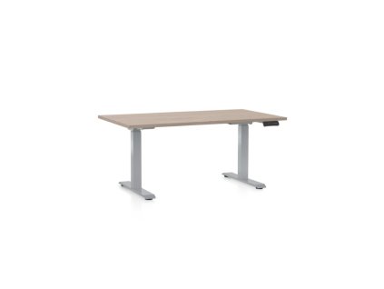 Výškově nastavitelný stůl OfficeTech D, 120 x 80 cm, šedá podnož, dub
