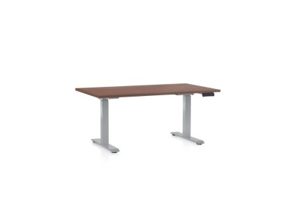 Výškově nastavitelný stůl OfficeTech D, 120 x 80 cm, šedá podnož, ořech