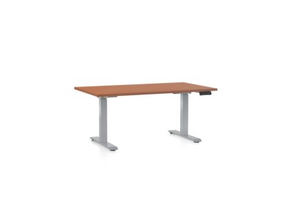 Výškově nastavitelný stůl OfficeTech D, 120 x 80 cm, šedá podnož, třešeň