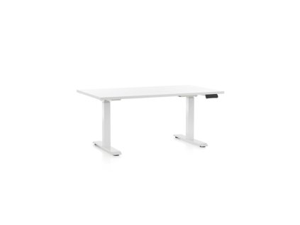 Výškově nastavitelný stůl OfficeTech D, 140 x 80 cm, bílá podnož, bílá