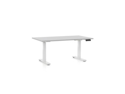Výškově nastavitelný stůl OfficeTech D, 140 x 80 cm, bílá podnož, světle šedá