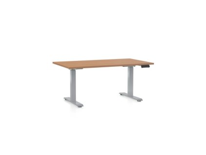 Výškově nastavitelný stůl OfficeTech D, 140 x 80 cm, šedá podnož, buk