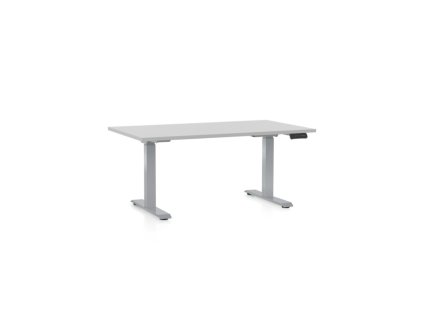 Výškově nastavitelný stůl OfficeTech D, 140 x 80 cm, šedá podnož, světle šedá