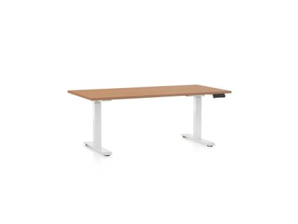 Výškově nastavitelný stůl OfficeTech D, 160 x 80 cm, bílá podnož, buk