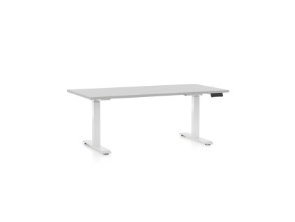 Výškově nastavitelný stůl OfficeTech D, 160 x 80 cm, bílá podnož, světle šedá