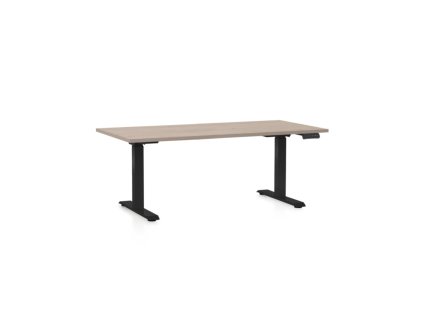 Výškově nastavitelný stůl OfficeTech D, 160 x 80 cm, černá podnož, dub