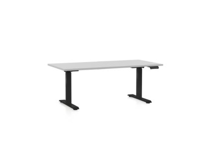 Výškově nastavitelný stůl OfficeTech D, 160 x 80 cm, černá podnož, světle šedá