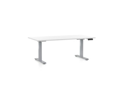 Výškově nastavitelný stůl OfficeTech D, 160 x 80 cm, šedá podnož, bílá