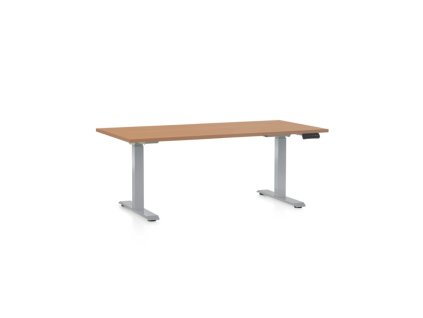 Výškově nastavitelný stůl OfficeTech D, 160 x 80 cm, šedá podnož, buk